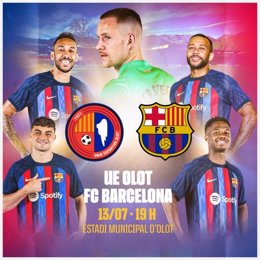 Cartel promocional del partido amistoso del FC Barcelona contra la UE Olot del 13 de julio de 2022