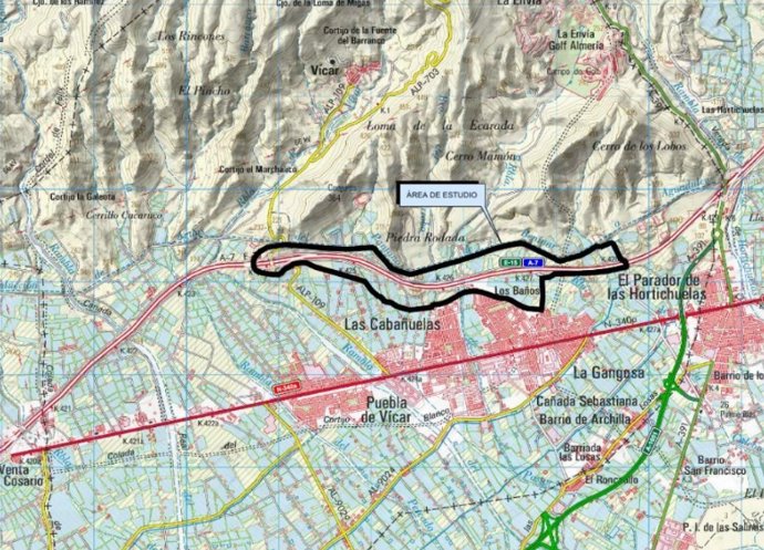 Transportes encarga un estudio para los accesos de la A-7 a Vícar (Almería).