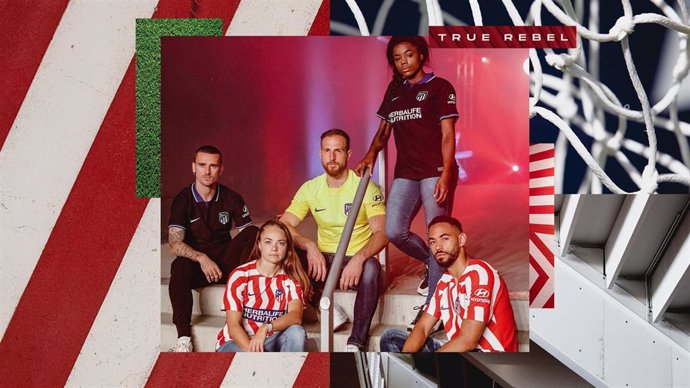 Imagen de las nuevas equipaciones del Atlético de Madrid para la temporada 2022-2023