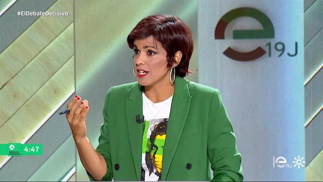 La candidata de su partido a la Presidencia de la Junta, Teresa Rodríguez, durante el debate en RTVA.