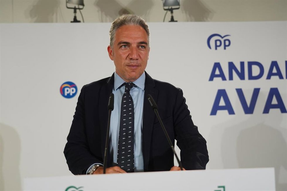 El  coordinador de campaña de PP-A, Elías Bendodo, en un acto de campaña para los comicios autonómicos del próximo día 19 a 13 de junio 2020 en Sevilla (Andalucía, España)