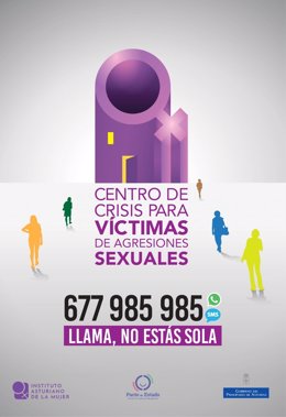 Archivo - Cartel con el teléfono de contacto del Centro de Crisis para víctimas de agresiones sexuales de Asturias