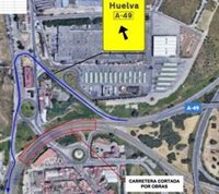 Nuevos cortes de tráfico en la A-49 para colocar la señalización vertical en el nuevo nudo de La Pañoleta, en Sevilla