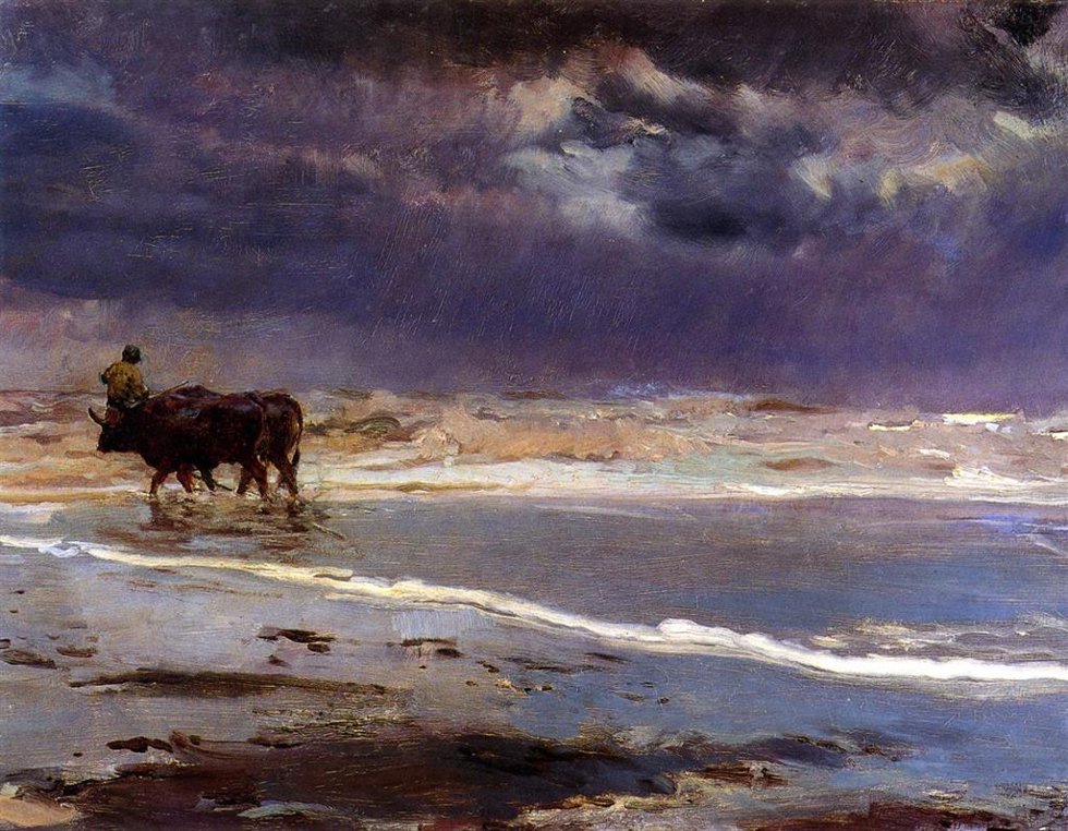 Detalle de "Día gris en la playa de Valencia" de Sorolla