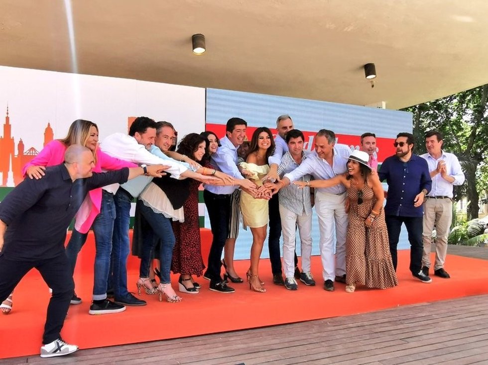 Inés Arrimadas, líder nacional de Cs, arropa a Juan Marín y a los candidatos de la formación al Parlamento de Andalucía el 19 de junio en el acto central de campaña celebrado en Málaga este domingo 12 de junio de 2022.