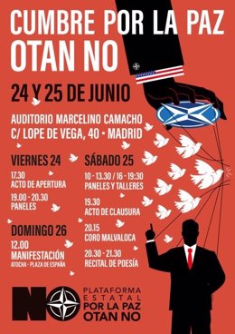 Imagen del cartel promocional de la cumbre alternativa por la paz que organiza la Plataforma Estatal por la Paz 'OTAN No'.