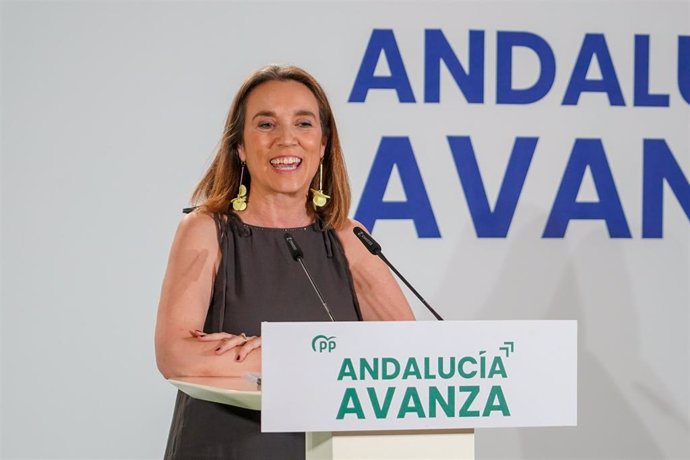 La secretaria general del PP, Cuca Gamarra,  en un acto de campaña para los comicios autonómicos del próximo día 19 de junio en una imagen de archivo.