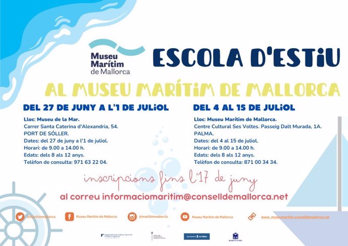 Archivo - Cartel de la escuela de verano del Museo Marítimo de Mallorca.