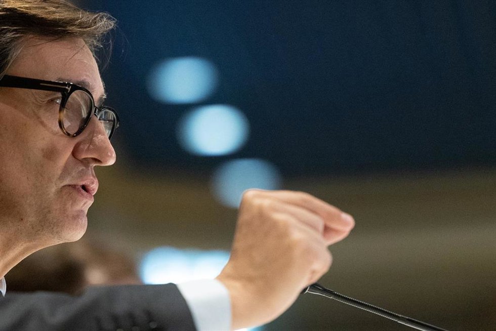 El primer secretario del PSC Salvador Illa, inaugura el ciclo Aragón-Cataluña: relaciones históricas, en el Hotel Palafox de Zaragoza, a 14 de junio de 2022, en Zaragoza.
