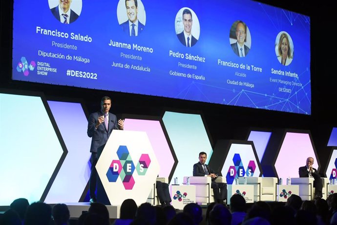 El presidente del Gobierno, Pedro Sánchez, en el acto de inauguración  del 'DES-Digital Enterprise Show 2022', en Málaga