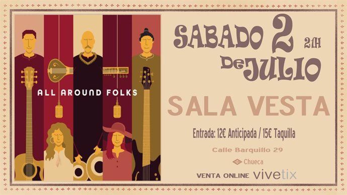 Cartel Concierto All Around Folks en Sala Vesta