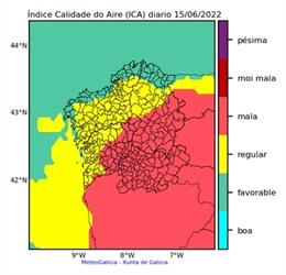 Mala calidad de aire por polvo africano el 15 de junio en la mitad oriental de Galicia