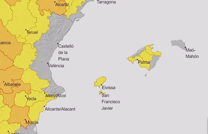 Aviso de alerta amarilla en Mallorca e Ibiza.
