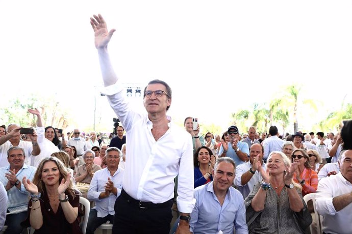 El presidente del Partido Popular, Alberto Núñez Feijóo ,en un acto para los comicios autonómicos del próximo día 19 a 12 de junio del 2022 en Jerez (Cádiz, Andalucía, España)