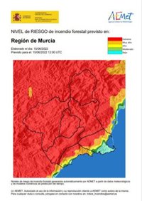 El nivel de riesgo de incendio forestal sigue siendo extremo en toda la Región, excepto en el litoral, donde es muy alto