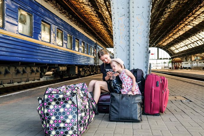 June 6, 2022, Lviv, Ukraine: Refugees from Donbass at the train station of Lviv. Every day, displaced people from all over Ukraine fleeing from combat zones or occupied territories by the Russian army seek shelter in western Ukraine or abroad. Russia in