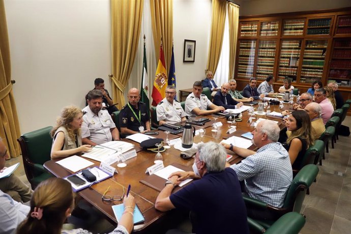 El subdelegado del Gobierno, Javier Salas (c), durante la reunión sobre la Operación Paso del Estrecho de coordinación del dispositivo a 15 de junio de 2022, Málaga Andalucía.