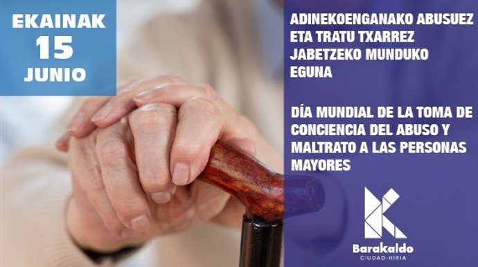 Díptico para concienciar sobre el maltrato a personas mayores editado por el Ayuntamiento de Barakaldo.