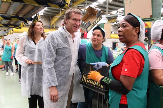 El presidente del PP, Alberto Núñez Feijóo, durante su visita a la  empresa Indasol en El Ejido (Andalucía, Almería)