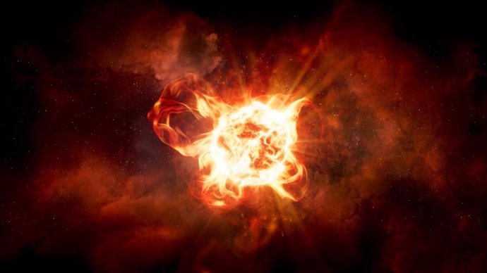 Impresión artística de la estrella hipergigante roja VY Canis Majoris. Situada a unos 3.009 años luz de la Tierra, VY Canis Majoris es posiblemente la estrella más masiva de la Vía Láctea.