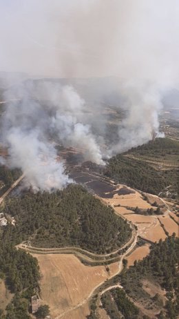 Imagen del incendio de Valderrobres (Teruel) sobre las 17.00 horas.