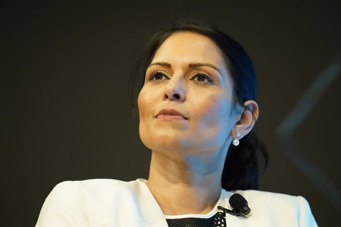 17 May 2022, United Kingdom, Manchester: UK Home Secretary Priti Patel attend a Q&A session during the annual conference of the Police Federation of England and Wales at the Central Convention Complex. Photo: Danny Lawson/PA Wire/dpa