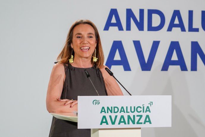 La secretaria general del PP, Cuca Gamarra,  en un acto de campaña para los comicios autonómicos del próximo día 19 a 13 de junio 2020 en Sevilla (Andalucía, España)