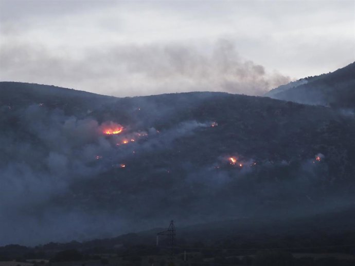 Vista general ayer del incendio de la zona de Leyre.
