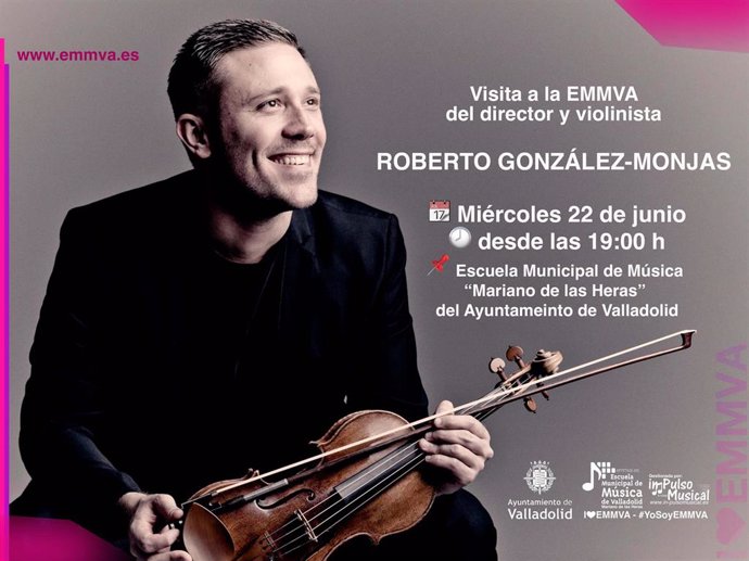 Cartel promocional de la Escuela Municipal de Música de Valladolid sobre la visita del intérprete, violinista y director de orquesta Roberto González este miércoles