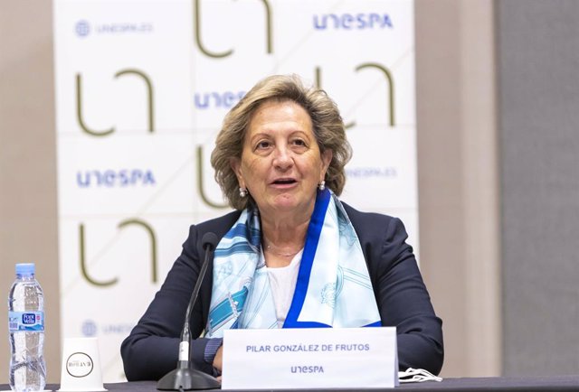 Archivo - La presidenta de Unespa, Pilar González de Frutos, en la presentación de magnitudes del sector asegurador en 2021.