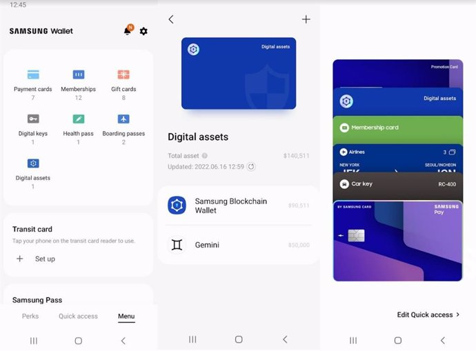 Capturas de la interfaz de Samsung Wallet