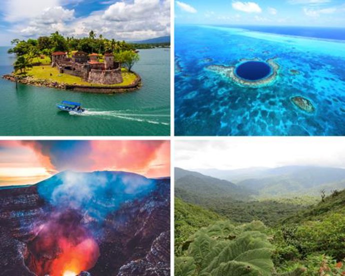 De izquierda a derecha: Río Dulce, Guatemala. Blue Hole, Belice.