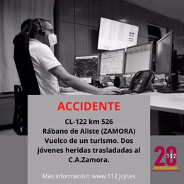 Gráfico elaborado por el 112 con datos sobre el accidente en la N-122 en Rábano de Aliste (Zamora)