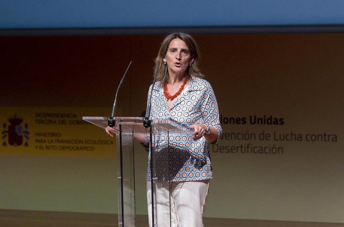 La vicepresidenta y ministra para la Transición Ecológica y el Reto Demográfico, Teresa Ribera, interviene en el acto de inauguración del Día Mundial de Lucha Contra la Desertificación y la Sequía 2022, en el Museo Reina Sofía, a 17 de junio de 2022, en