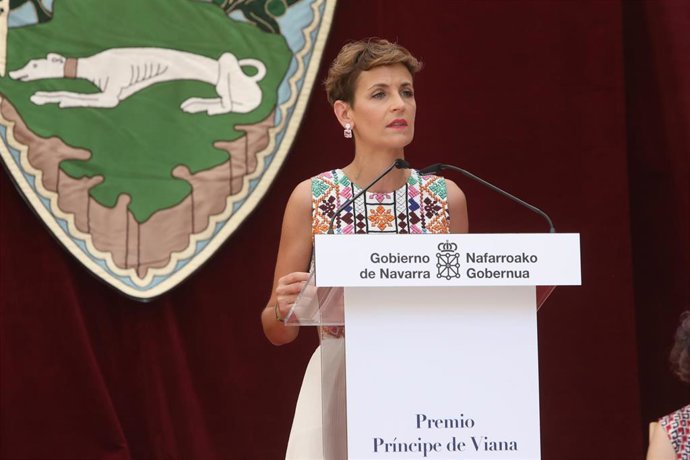 María Chivite interviene en el acto de entrega del Premio Príncipe de Viana 2022.