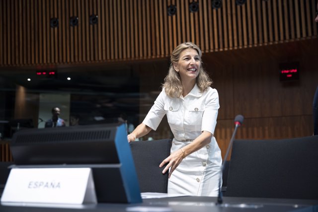 La vicepresidenta segunda y ministra de Trabajo, Yolanda Díaz, en la reunión de ministros de Empleo de la UE