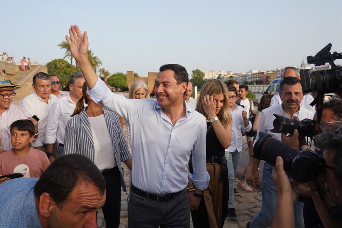 El president del PP-A i candidat a la reelecció Presidencial de la Junta, Juanma Moreno clausura l'acte de tancament de campanya del PP per als comicis autonmics del proper dia 19 a Sevilla a 17 de juny del 2022