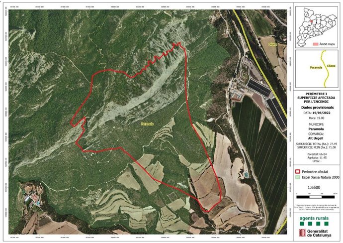 Mapa de afectación del incendio de Peramola (Lleida)