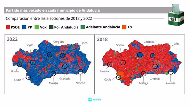 Resultados elecciones de Andalucía, municipio a municipio