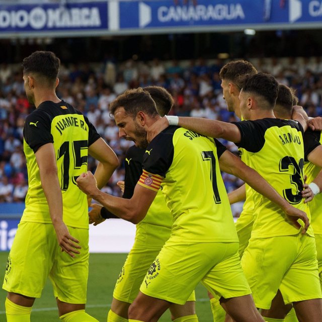 Celebración durante uno de los goles del Girona