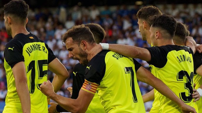 Celebración durante uno de los goles del Girona