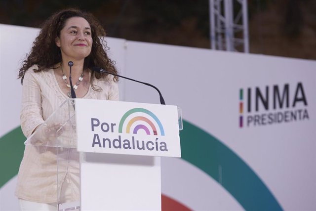 La candidata de Por Andalucía a la presidencia de la Junta de Andalucía, Inmaculada Nieto, durante el acto central de la campaña electoral de la coalición Por Andalucía en el Auditorio Los del Río en Dos Hermanas, a 14 de junio del 2022 en (Sevilla, Andal