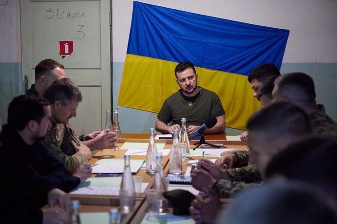 El presidente de Ucrania, Volodimir Zelenski, en una reunión durante su visita a Mikolaiv