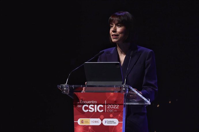 La ministra de Ciencia e Innovación, Diana Morant, interviene en el II Encuentro del Consejo Superior de Investigaciones Científicas (CSIC), en el Hotel Madrid Marriott Auditorium, a 17 de junio de 2022, en Madrid (España).