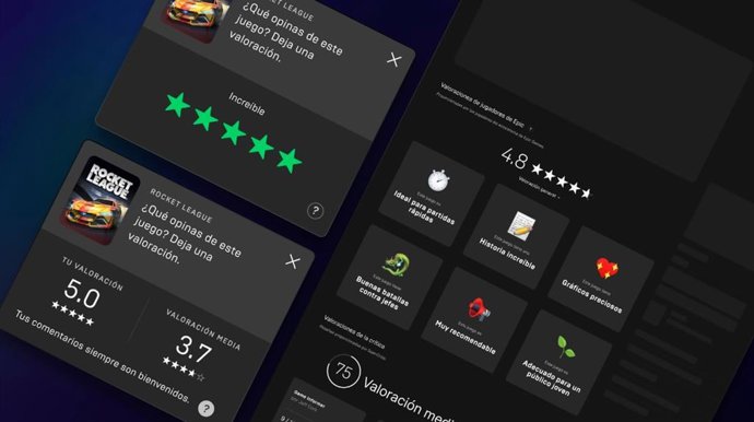 Así lucen las nuevas encuestas y sistema de valoraciones introducidos en la Epic Games Store.