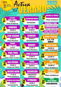 Cartel 'Activa el verano' del Ayuntamiento de Santa Bárbara de Casa.