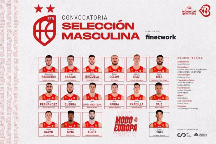 Lista de convocados de la selección española elaborada por el seleccionador, Sergio Scariolo, para la concentracion que arranca el 27 de junio de 2022