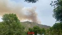 Los Bombers remojan las zonas de los incendios de Artesa (Lleida) y Sant Pere (Barcelona)
