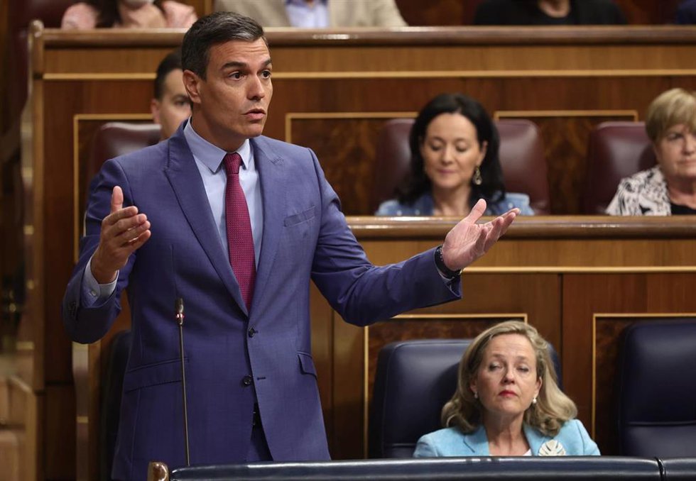 El presidente del Gobierno, Pedro Sánchez, durante la sesión de control en el Congreso