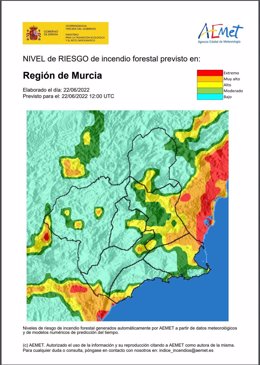 Nivel de riesgo en la Región de Murcia correspondiente a 22 de junio de 2022